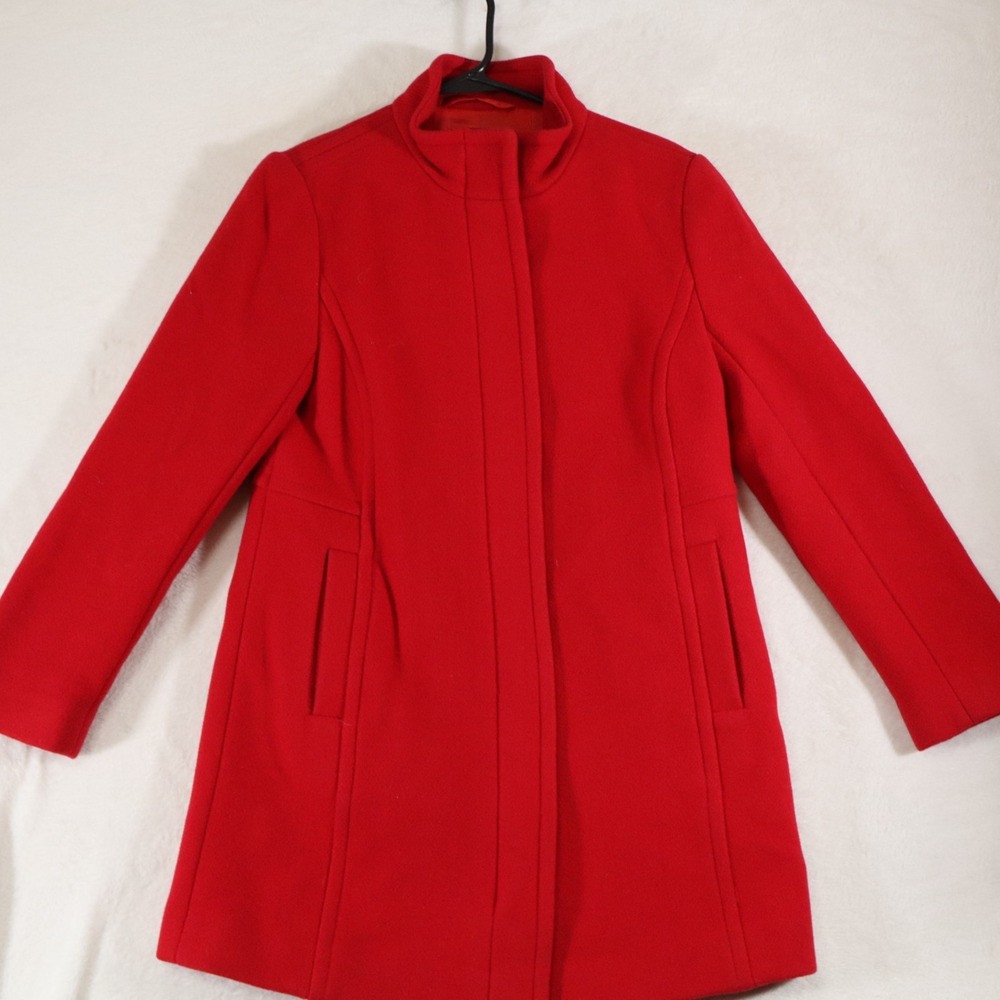 Talbots 4P Red Wool Blend Pea Coat Italian Fabric High Collar Jacket Classic